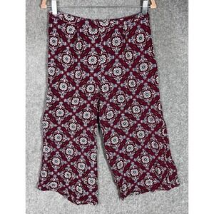 Mika & Gala‎ Wide Leg Capri Pants Womens Sz 10 Maroon Pink Blue Floral Medallion